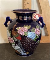 Japanese cobalt blue peacock vase