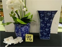 Blue & White Vase (12") & Planter (7")