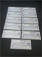 11 blank $10 travelers checks