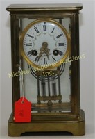 FRENCH JAPY FRERES BRASS AND GLASS MANTEL CLOCK