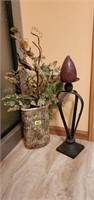 Ceramic vase, greenery, metal candle holder