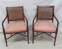 Pair Hickory Chair Faux Bamboo Regency Arm Chairs
