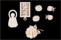 Boucher Floral Carved Brooch & Earrings