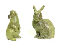 2 Green Ceramic Rabbits