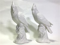 2 Large White Ceramic Cockatoo Parrot Figurines