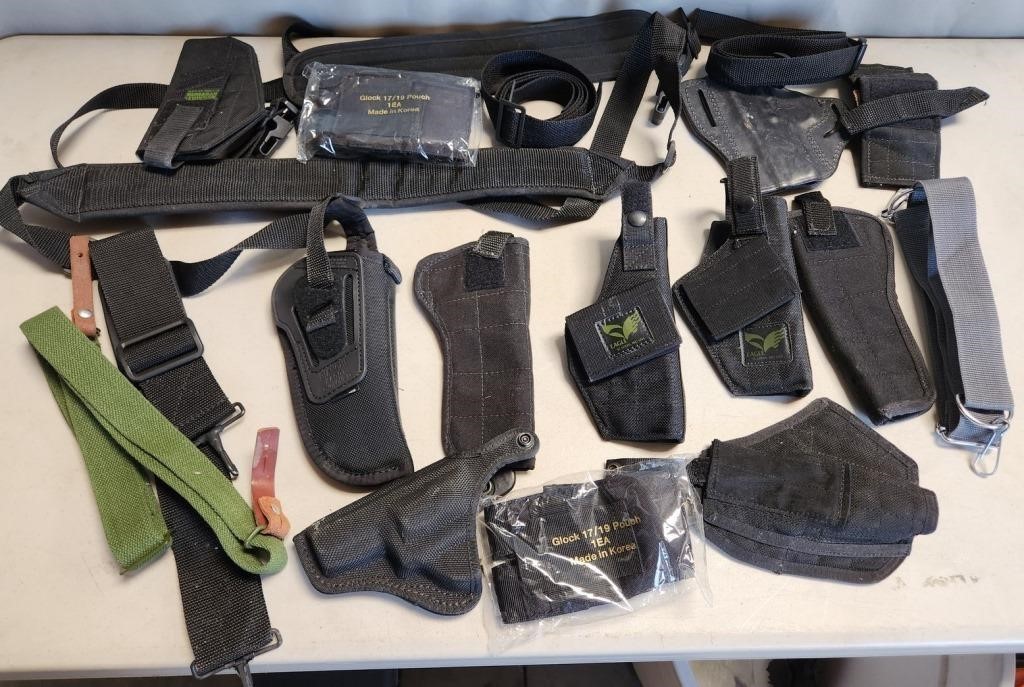 P - MIXED LOT OF HOLSTERS, BELTS, ETC (Q77)