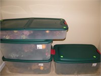 4 TOTES FULL CHRISTMAS GREENERY & DECORATIONS