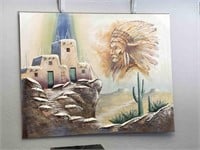 Large 4' Canvas Painting: Indian, Pueblo