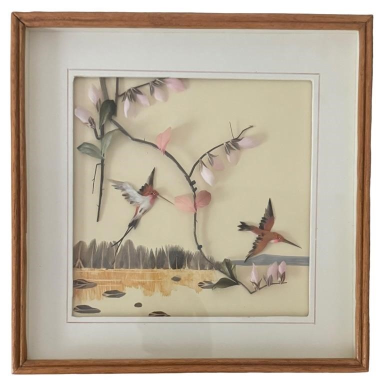 Vintage Hummingbirds Feather Art