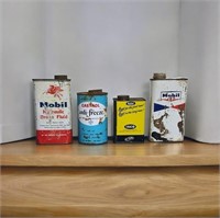 4 X OIL TINS INCLUDE MOBIL, CASTROL AND SUSGRA