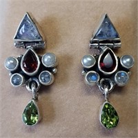 $200 S/Sil Genuine Multi-Gemstones Earrings