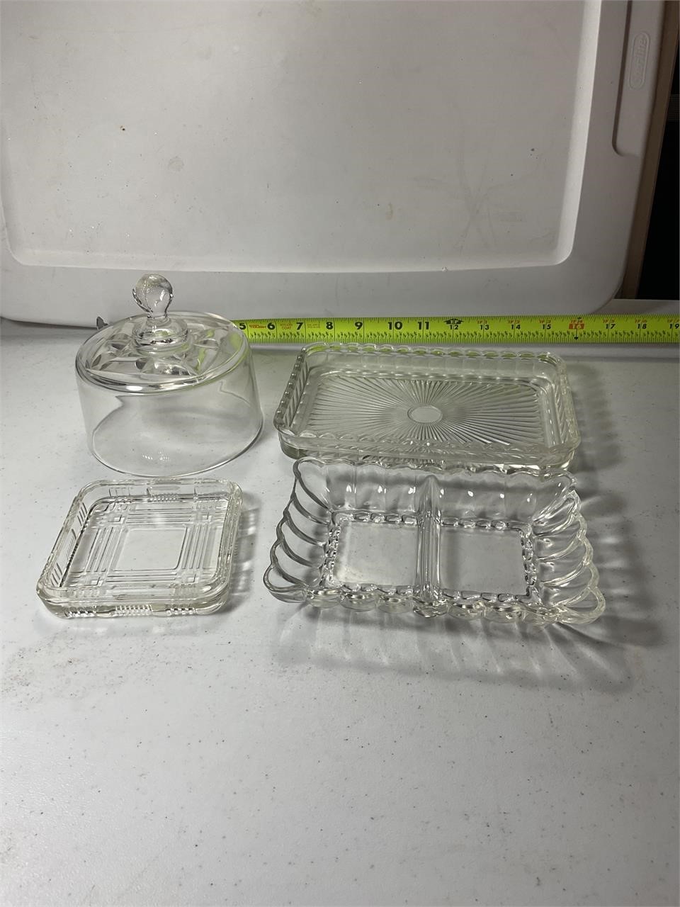 Glass Butter Dish and Relish Trays