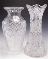 2 Large Crystal Glass Vases, Possibly Bohemian.