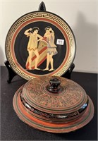 Laquer Trinket Box/ Hand Painted Plate From Greece