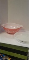 2 vintage bowls, pink one has lots of scratching