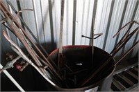 Barrel w/Copper Pipe & Misc. Items