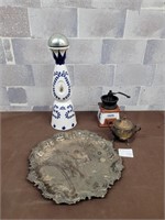 Decorative vitage coffee grinder, silver plated ec