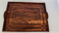 Antique Hand Carved Inlaid Wood Serving Tray