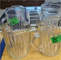 4 Glass Water Pitchers. Anchor Hocking Wexford,