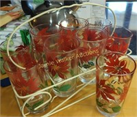 9 Poinsettia Peanut Butter Glasses With Carrier