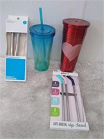Lot of 4 - Tumblers and Stainless Steel Straws