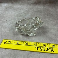 Glass Frog Paperweight Trinket Dish