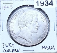 1845 Netherlands Silver Gulden CHOICE BU
