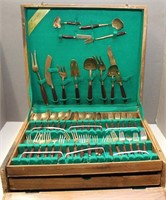 143 pc Thailand flatware set in wooden chest and