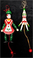 2 Vintage Wooden Toy Puppets - "Jumping Jack" Pull
