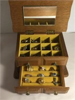 WOODEN JEWELRY BOX w CONTENTS