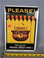 Smokey the Bear Enamel Sign 8x11
