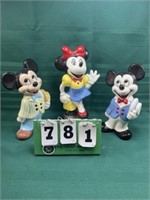 (3) 9" Ceramic Hand Painted Mickey/Minnie Figures