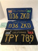 3 California license plates