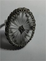 CAMPHOR GLASS RING UNMARKED STERLING SILVER SZ 6