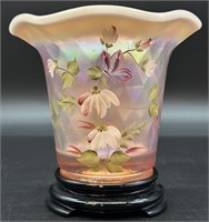 Fenton Hp Mary Wagner Champagne Flip Vase #520