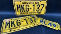 2 Arizona 1969 License Plates and a 1972