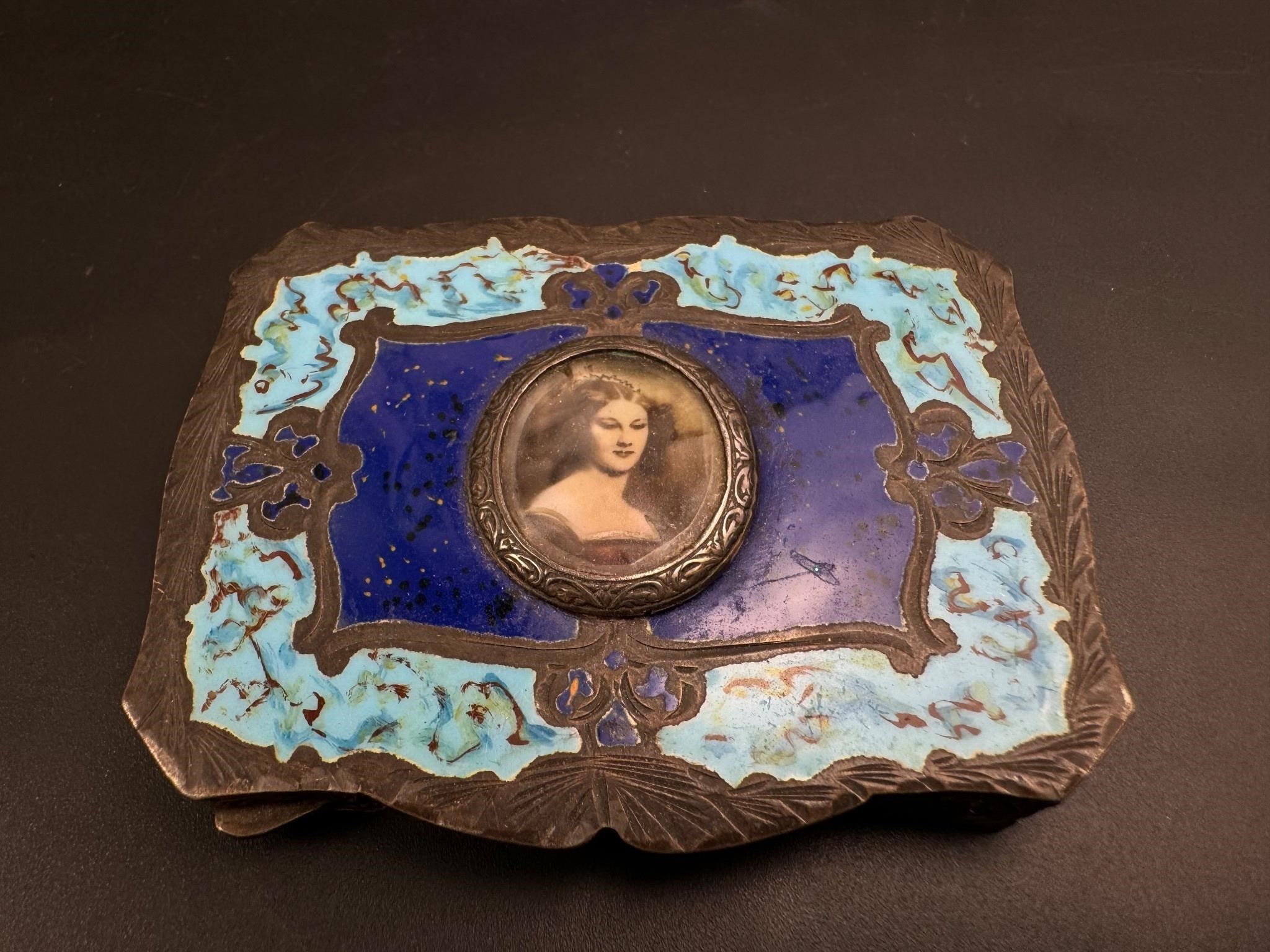 Vintage french Silver Enamel Compact