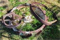 Large White Iron Wheel, Iron Wheel Ring, & Pulley
