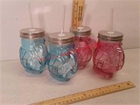 Glass toucan cups with lids