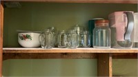 3 WATER PITCHER, MIXING BOWL AND SEVERAL GLASS