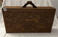 Carved wood box/case 18.25”L x 10”W x  3.75”T