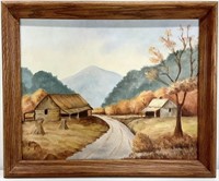 Rustic Farm Scene Painting, Signed