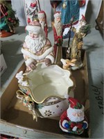 box of santas - candlesticks, bowl etc