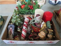 glass Christmas tree, santas, snowmen etc
