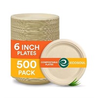 ECO SOUL 100% Compostable 6 Inch Paper Plates 4 Pa