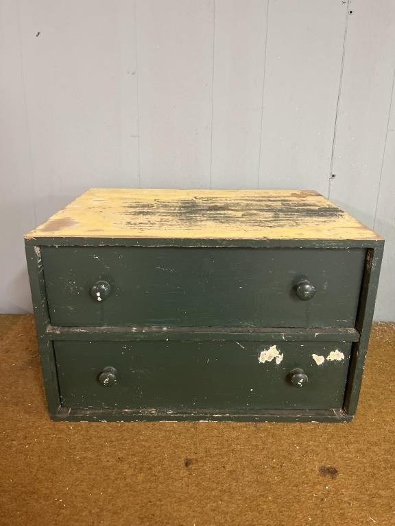 Vintage Shabby 2 drawer wooden cabinet  18” x 13”