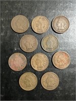 LOT OF (10) MIXED DATES INDIAN HEAD ONE CENT PENNI