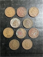 LOT OF (10) MIXED DATES INDIAN HEAD ONE CENT PENNI