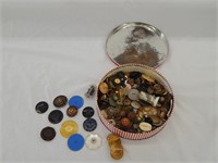 Vintage Tin Of Assorted Buttons