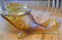RARE DECO KEMPLE GLASS COVERED DOLPHIN DISH